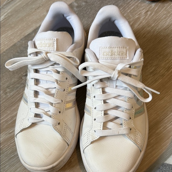 Adidas Women's Cream Athletic Shoes with Subtle Stripes - Picture 3 of 6